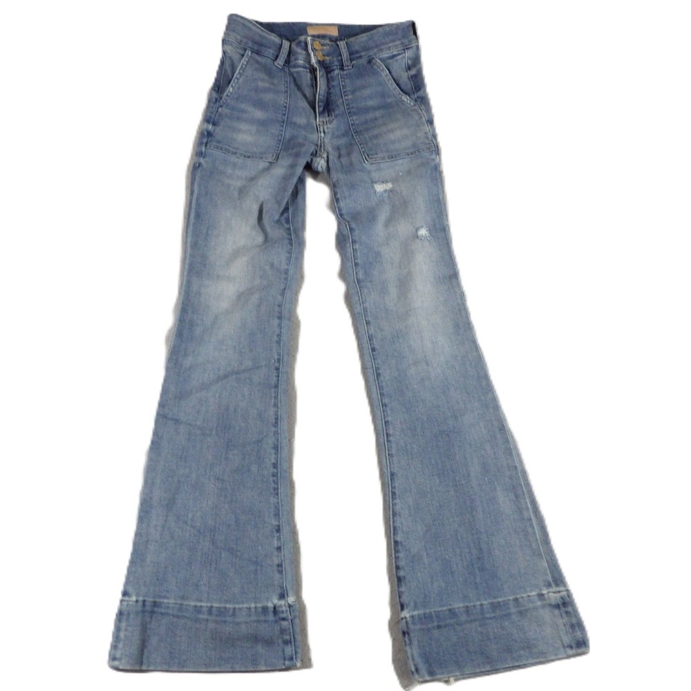 KUT From The Kloth Ana Flare Jeans Women 0 Blue Denim High Rise Stretch Boho Hem